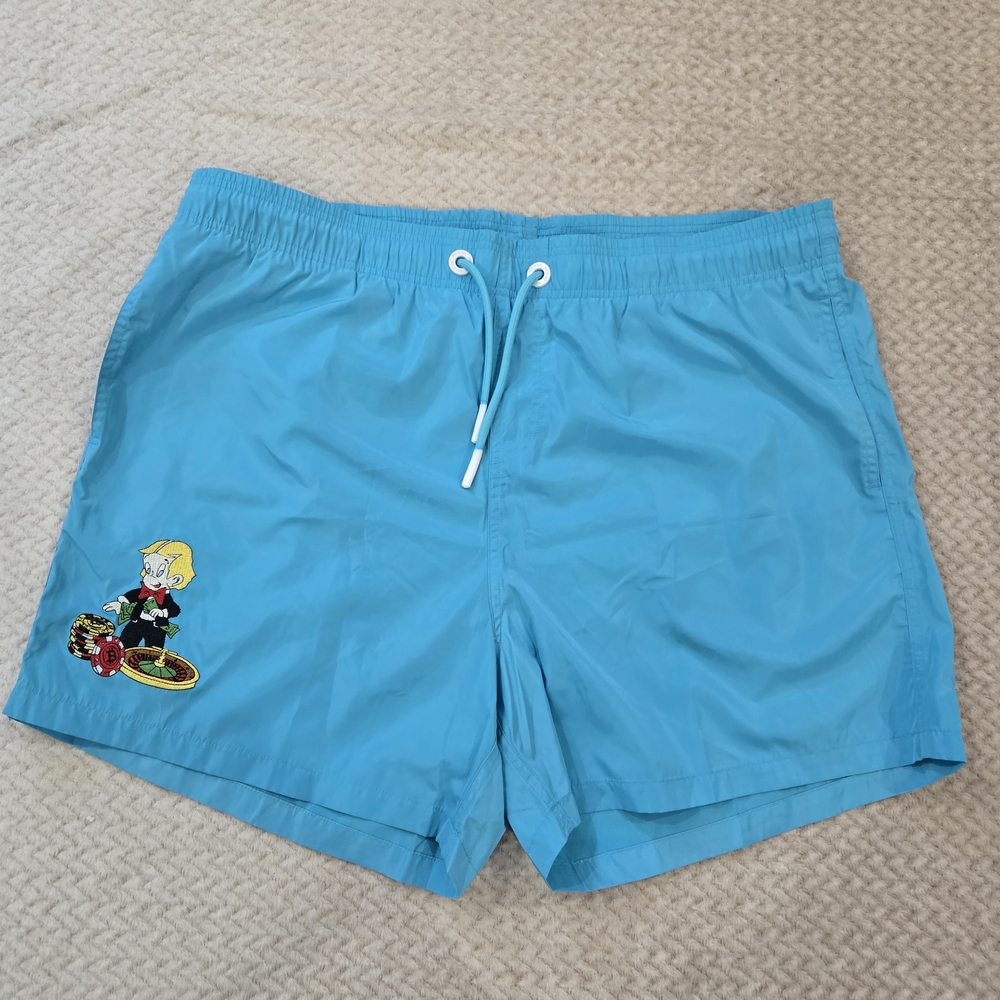 Bain De Mer Men’s Swim Trunks 3XL Richie Rich Graphic Blue Beach Swim Shorts NWT